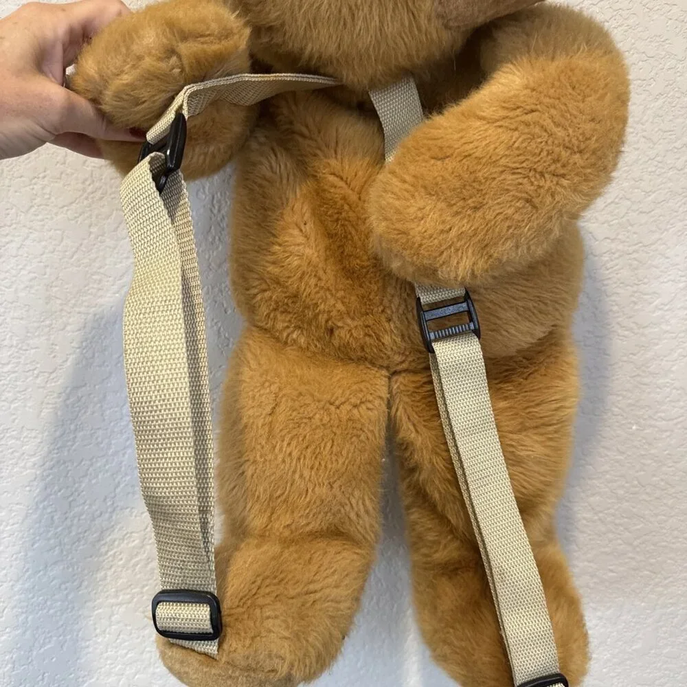 Teddy Bear Plush Backpack Brown Adjustable Straps Y2K Vintage Wild Kiz